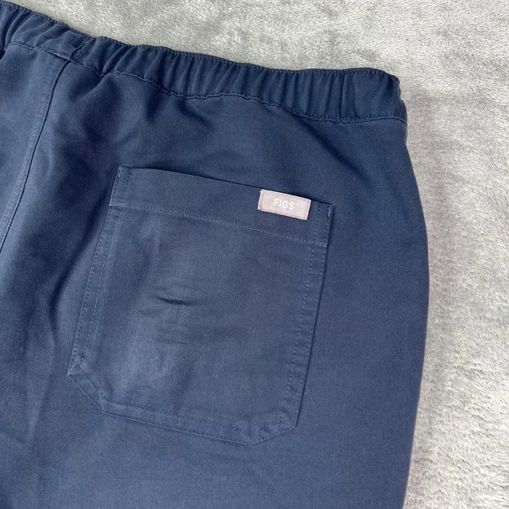 FIGS Cairo Straight Scrub Pants Mens L Navy Blue Solid Multi Pocket Drawstring